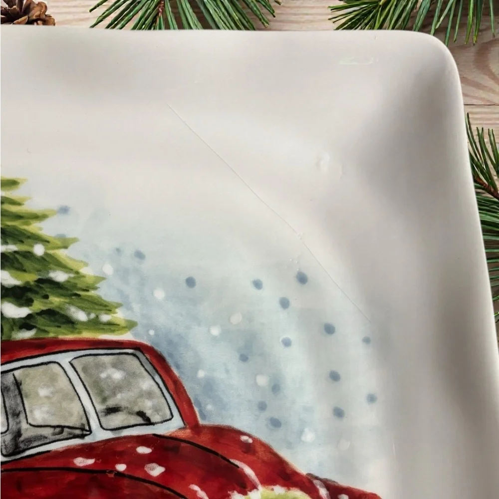 Maxcera Christmas Plates with a Red Truck and Tree Design-Set of 4